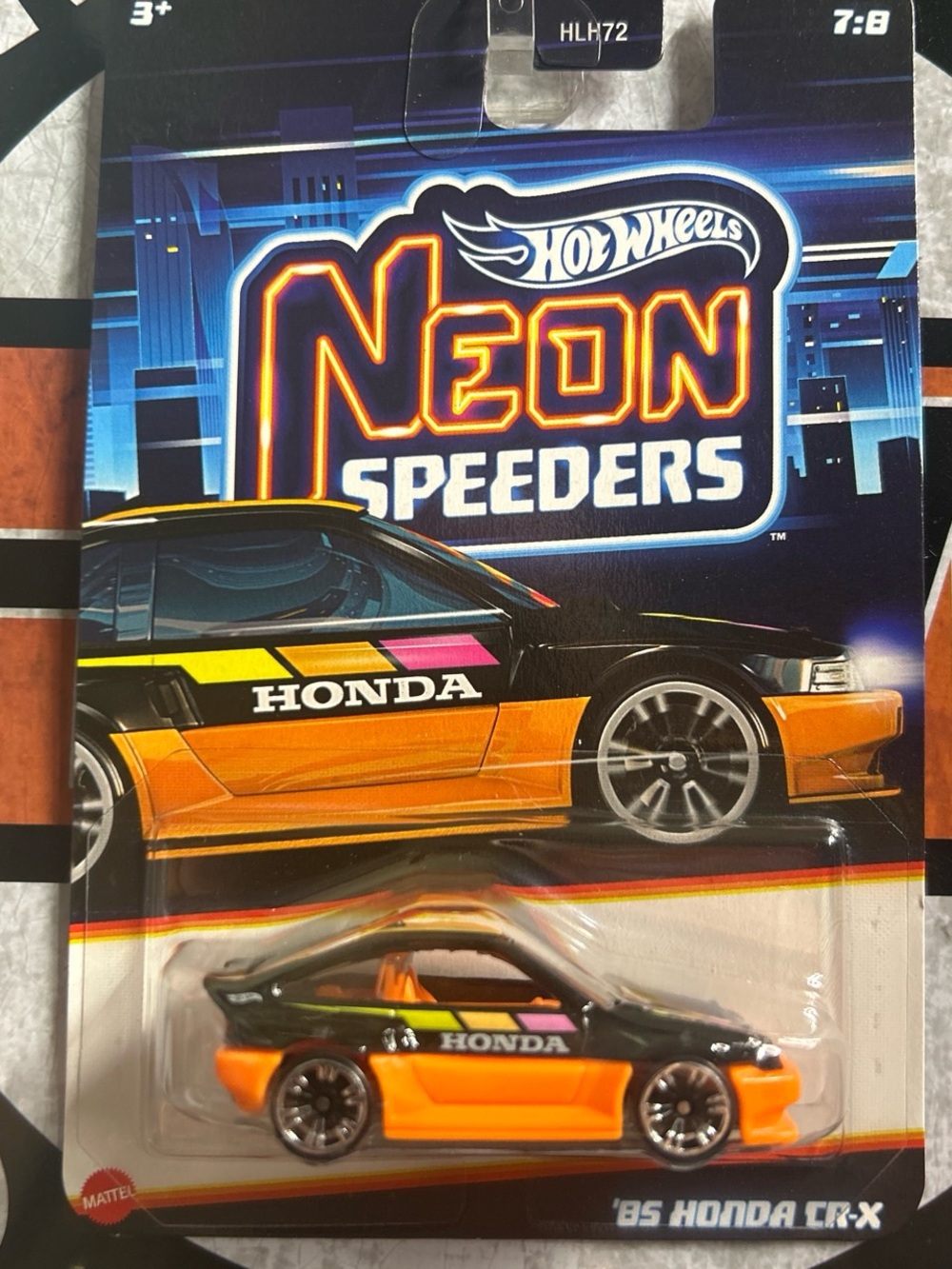 Hot Wheels Neon Speeders '85 Honda CR-X Toy Car - Black & Orange